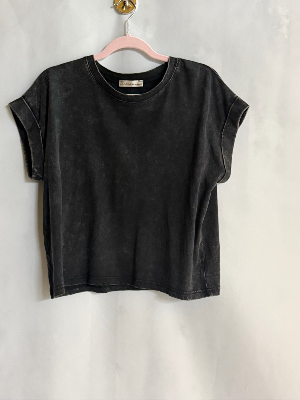 Zenana Mineral Wash Oversized Boxy T-Shirt Black Large